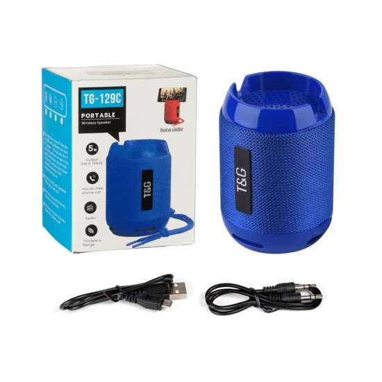 T&G MINI WATERPROOF WIRELESS BLUETOOTH SPEAKER TG-129C FM/TF/AUX/USB 400MAH BLUE